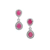 Kenyan Ruby & White Zircon Platinum Plated Sterling Silver Earrings ATGW 2.10cts