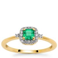 Panjshir Emerald Ring with White Zircon in 9K Gold 0.55ct