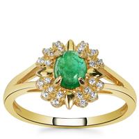 Sandawana Emerald Ring with White Zircon in 9K Gold 0.79ct