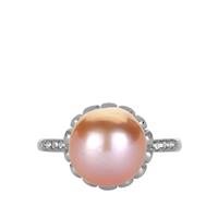 Naturally Papaya Cultured Pearl Ring with White Topaz in Sterling Silver (10mm)