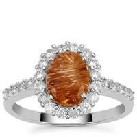 Rutile Quartz Ring with White Zircon in Sterling Silver 2.45cts
