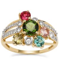 Congo Multi-Colour Tourmaline Ring with White Zircon in 9K Gold 2.25cts