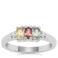 Rainbow Sapphire Ring with White Zircon in Sterling Silver 1cts