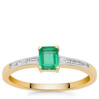 Panjshir Emerald Ring with White Zircon in 9K Gold 0.75ct
