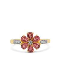 Nigerian Pink Tourmaline Ring with White Zircon in 9K Gold 1cts