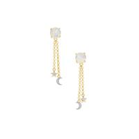 Rainbow Moonstone Celestial Earrings with White Zircon in Gold Plated Sterling Silver 4.80cts
