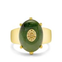  Bi Yu Jade Ring with Australian Diamond in Gold Plated Sterling Silver 10.05cts