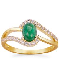 Sandawana Emerald Ring with White Zircon in 9K Gold 1.13cts