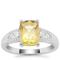 Golden Fluorite Ring with White Zircon in Sterling Silver 2.82cts
