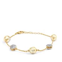 Golden South Sea Cultured Pearl Bracelet with White Zircon in Gold Plated Sterling Silver (10mm)