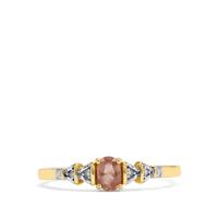 Padparadscha Sapphire Ring with Diamond in 9K Gold 0.30ct
