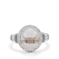 Optic Quartz Ring with White Zircon in Sterling Silver 6.45cts
