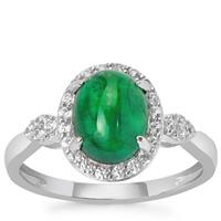 Sandawana Emerald Ring with White Zircon in 9K White Gold 2.30cts