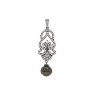 Tahitian Cultured Pearl Pendant with White Zircon in Black Rhodium Plated Sterling Silver (9mm)