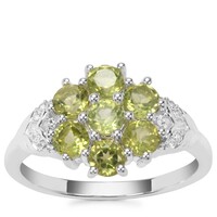 Red Dragon Peridot Ring with White Zircon in Sterling Silver 1.44cts