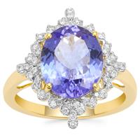 AAA Tanzanite Ring with Diamond in 18K Gold 4.25cts