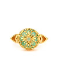 Amazonite Ring with White Topaz in Gold Tone Sterling Silver 4.25cts