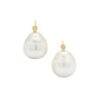 South Sea Cultured Pearl Earrings with Natural Pink Diamond in 9K Gold (11mm)