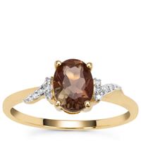 Watermelon Oregon Sunstone Ring with White Diamond in 9K Gold 1.15cts