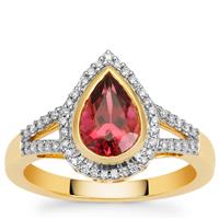 Congo Pink Tourmaline Ring with Diamond in 18K Gold 1.70cts
