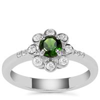 Chrome Diopside Ring with White Zircon in Sterling Silver 0.68ct