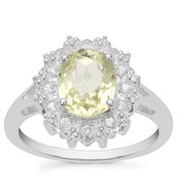 Minas Novas Hiddenite Ring with White Zircon in Sterling Silver 2.50cts