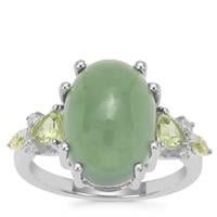 Imperial Serpentine, Peridot Ring with White Zircon in Sterling Silver 8.02cts