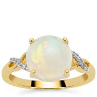 Ethiopian Opal Ring with White Zircon in 9K Gold 2.50cts