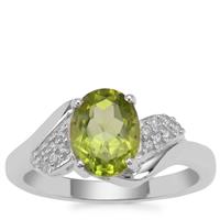Red Dragon Peridot Ring with White Zircon in Sterling Silver 2.10cts