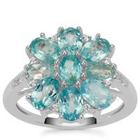 Madagascan Blue Apatite Ring with White Zircon in Sterling Silver 3.15cts