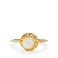 Rainbow Moonstone Ring with White Topaz in Gold Tone Sterling Silver 1.06cts