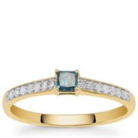 Blue Diamond Ring with White Diamonds in 9K Gold 0.33ct