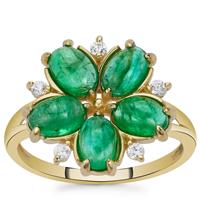 Sandawana Emerald Ring with White Zircon in 9K Gold 2.52cts