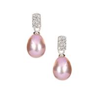 Naturally Lavender Cultured Pearl Earrings with White Topaz in Sterling Silver (9mm x 7mm)