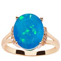 Ethiopian Paraiba Blue Opal Ring with White Zircon in 9K Gold 2.71cts