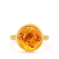 Baltic Cognac Amber Ring in Gold Tone Sterling Silver (12mm)