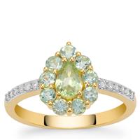 Kijani Garnet, Aquaiba™ Beryl Ring with Diamonds in 9K Gold 1cts