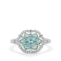 Madagascan Blue Apatite Ring with White Zircon in Sterling Silver 1.20cts