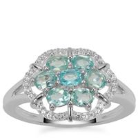 Madagascan Blue Apatite Ring with White Zircon in Sterling Silver 1.20cts