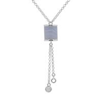 Blue Lace Agate Necklace with White Zircon in Sterling Silver 10.50cts