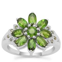 Chrome Diopside Ring with Green Diamond in Sterling Silver 2.21cts