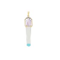 Lehrer Cosmic Obelisk Rose De France Amethyst, Turquoise, Optic Quartz Pendant with Diamond in 9K Gold 