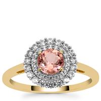 Lotus Tourmaline Ring with White Zircon in 9K Gold 1.20cts