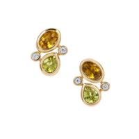 Ambilobe Sphene, Morafeno Sphene Earrings with White Zircon in 9K Gold 1.90cts