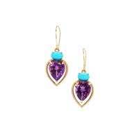 Moroccan Amethyst Earrings with Sleeping Beauty Turquoise in 9K Gold 5.25cts
