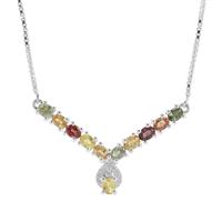 Rainbow Sapphire Necklace with White Zircon in Sterling Silver 2.80cts