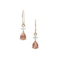 Oregon Cherry Sunstone Earrings with White Zircon in 9K Gold 1.44cts