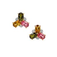 Congo Multi Tourmaline Earrings with White Zircon in 9K Gold 2.90cts
