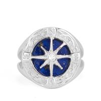 Sar-i-Sang Lapis Lazuli Wind Rose Ring with White Topaz in Sterling Silver 