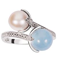 Kaori Cultured Pearl Ring with Aquamarine in Sterling Silver